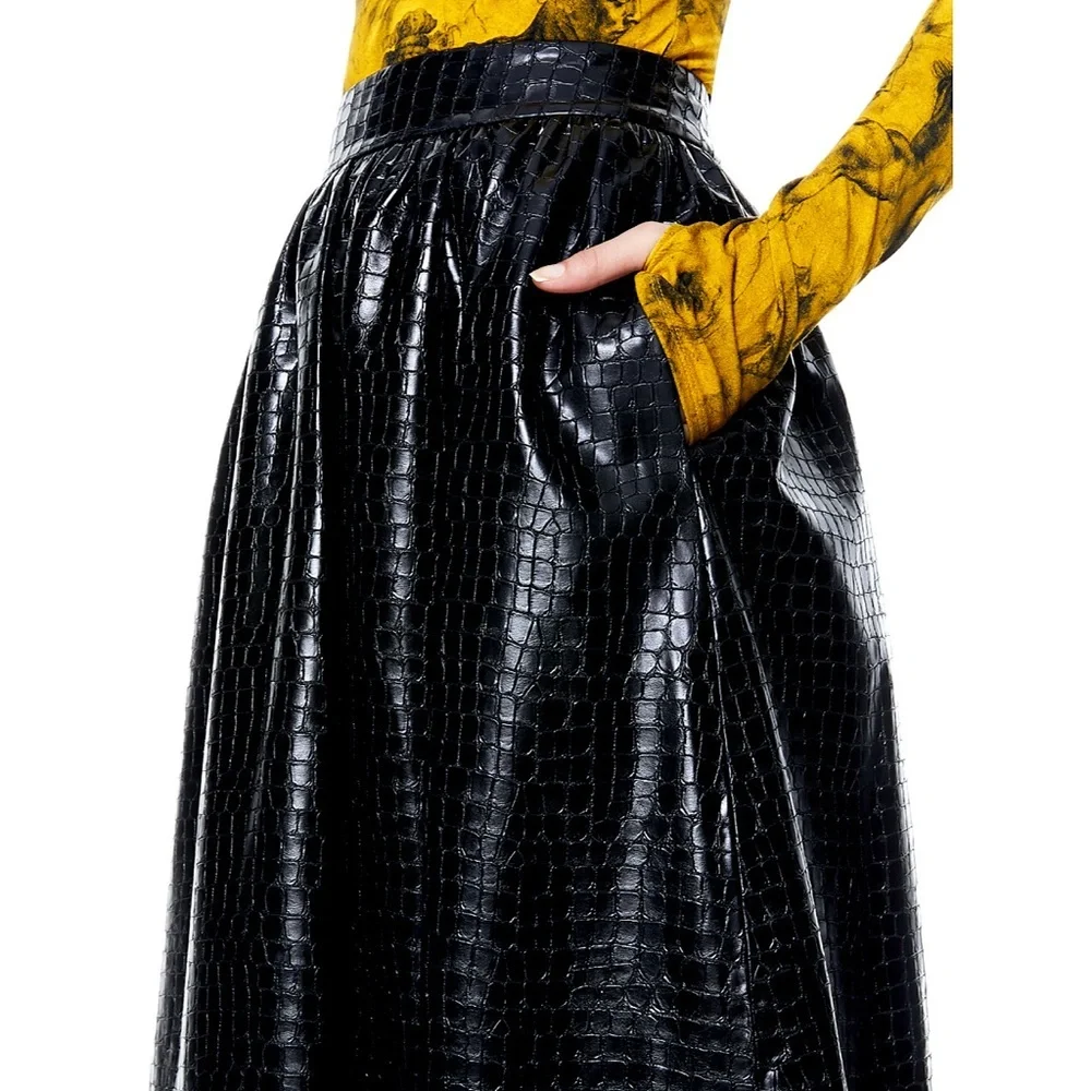 Alice + Olivia Tina Vegan Leather Gorgeous Black Ball Gown Maxi Skirt